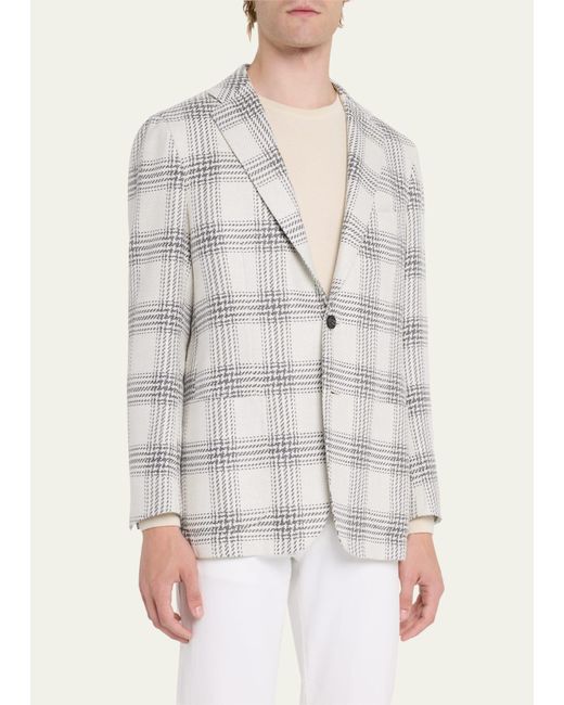 Kiton White Plaid Cashmere-blend Sport Jacket for men