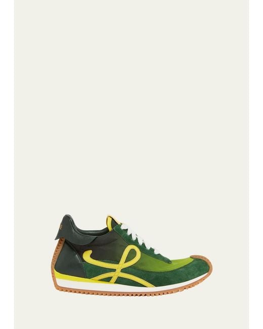 Loewe Green Flow Runner Suede And Leather Sneakers