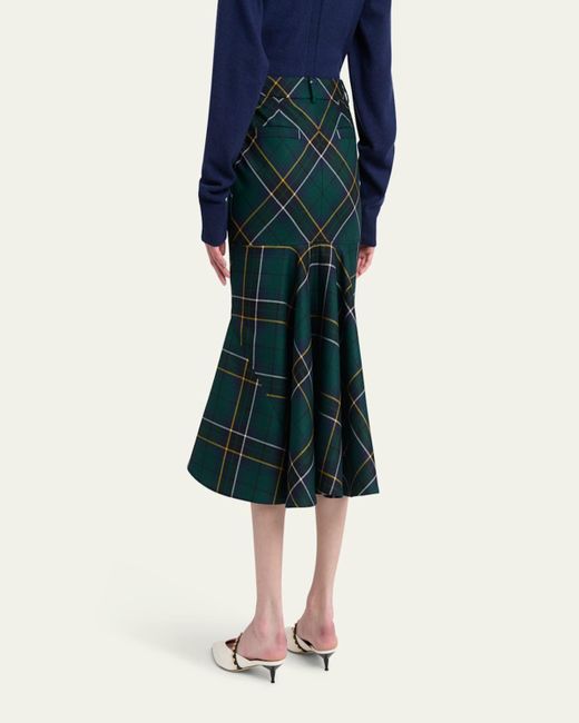Alexander McQueen Green Tartan-Print Fit-&-Flare Midi Skirt