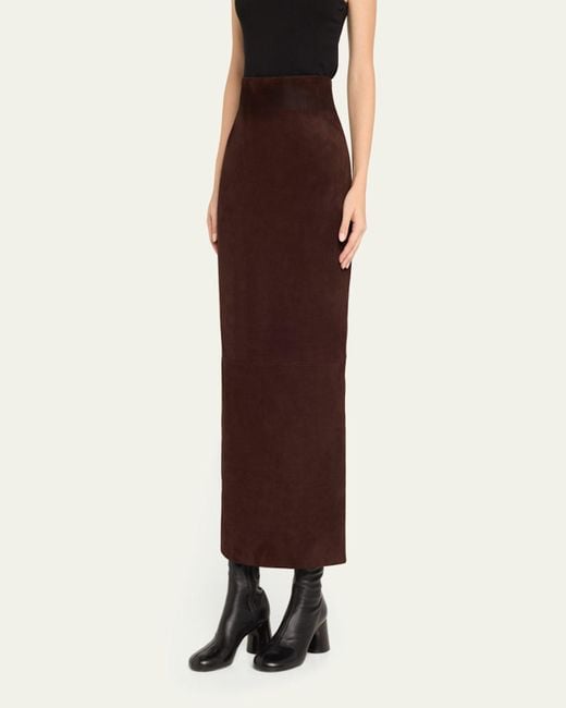 Khaite Natural Loxley Long Pencil Leather Skirt
