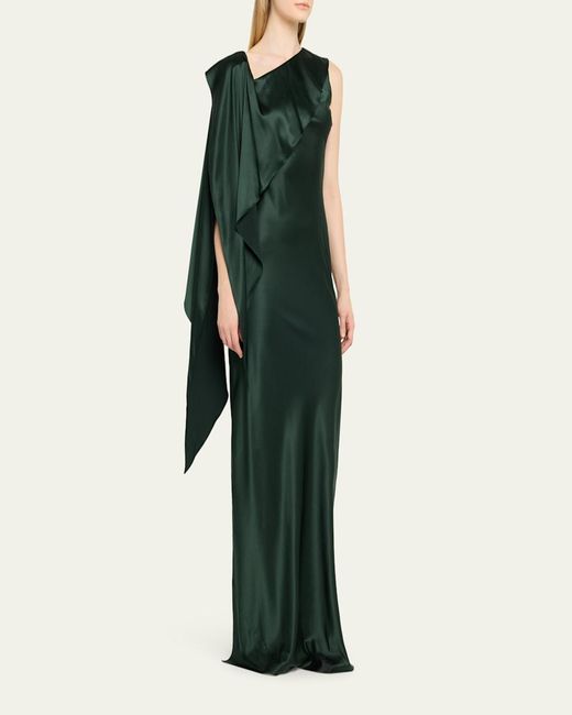 Ralph Lauren Women's Green Lizzie Asymmetric Silk Gown Ralph Lauren Women's Green Lizzie Asymmetric Silk Gown