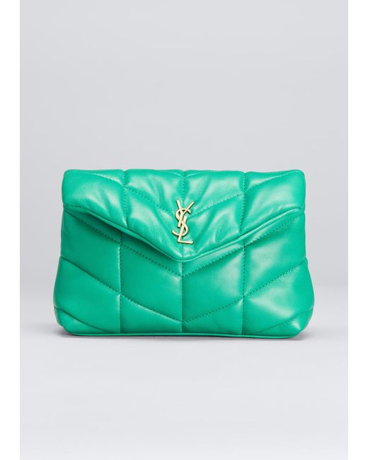 Saint Laurent Puffer Small Ysl Quilted Pouch Clutch Bag in Green | Lyst