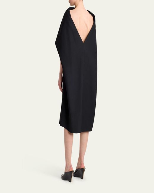 Ferragamo Black V-Back Cape Midi Dress