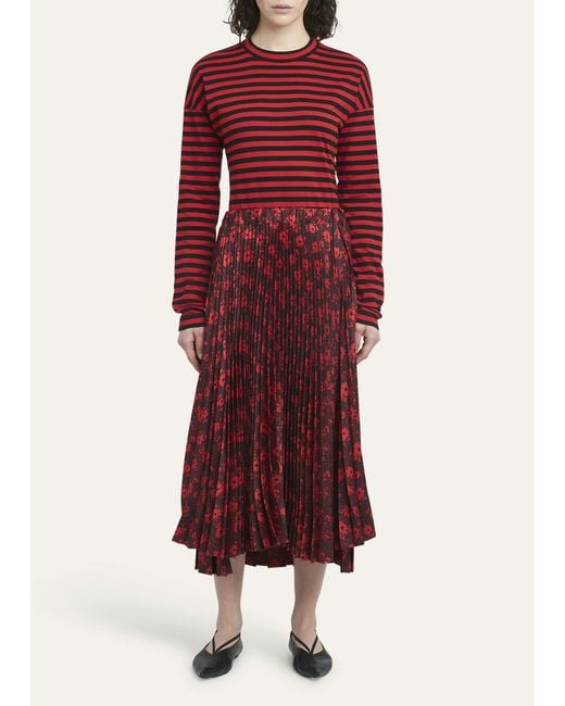 Plan C Red Ink Jet Print Pleated Skirt