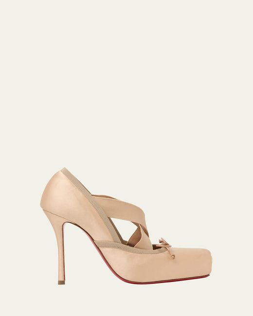 Christian Louboutin Natural 100Mm Cassiastic Satin Ballet Pumps