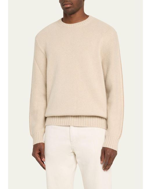 Loro Piana Cervatto Baby Cashmere Crewneck Sweater in Natural for Men ...