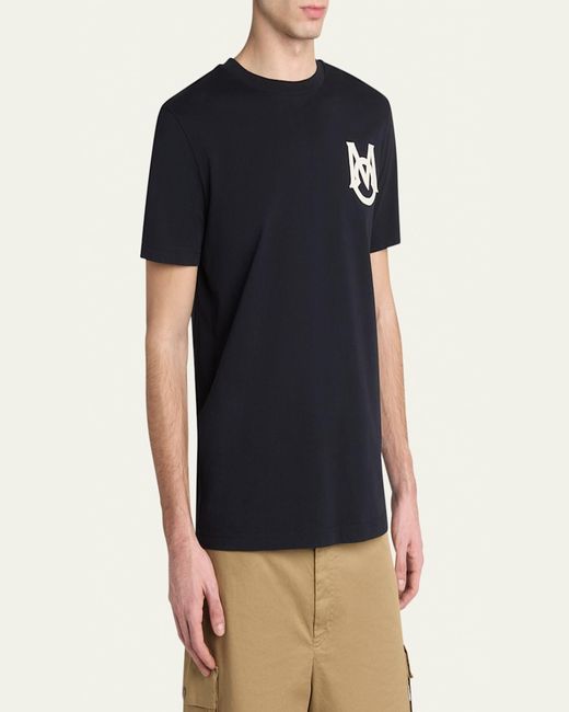 Moncler Blue Monogram Applique Crewneck T-Shirt for men