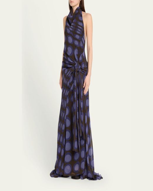 Christopher John Rogers Halter Wiggle Dot Sarong Silk Maxi Dress in Blue |  Lyst