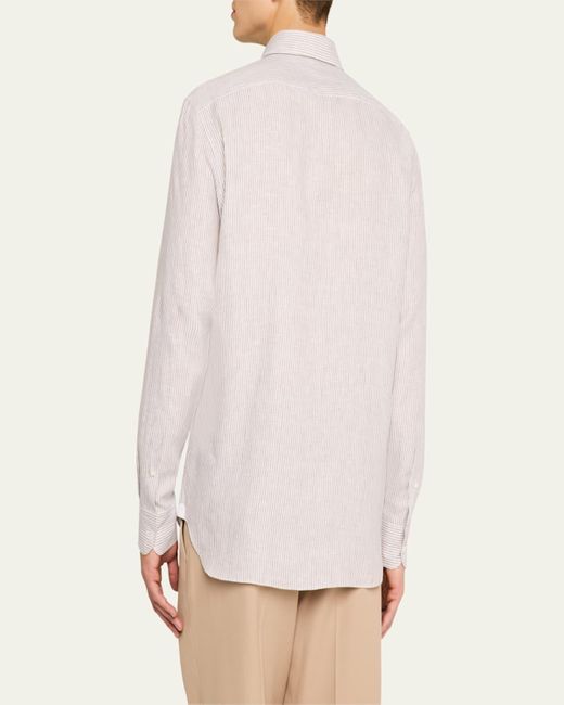 Zegna Pink Stripe Oasi Lino Casual Button-Down Shirt for men
