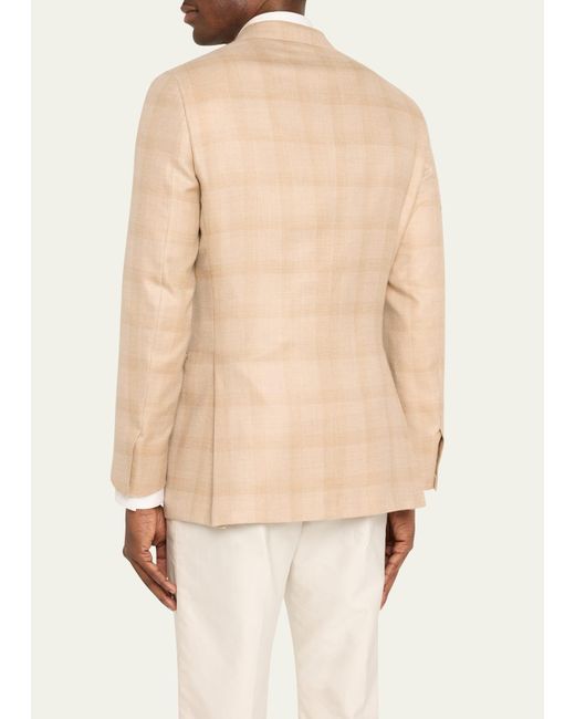 Brioni Natural Cashmere-silk Plaid Sport Coat for men