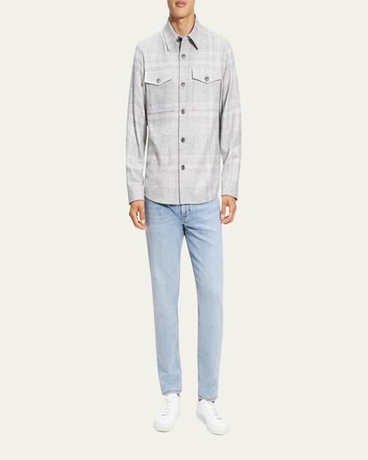 Theory White Two-Pocket Check Overshirt for men