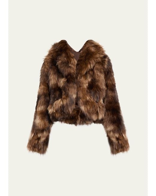 Cinq À Sept Brown Patchwork Faux Fur Cropped Jacket