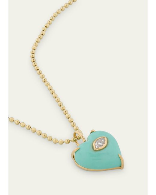 Sydney Evan Blue 14k Yellow Gold Marquis Diamond And Turquoise Heart Charm Necklace