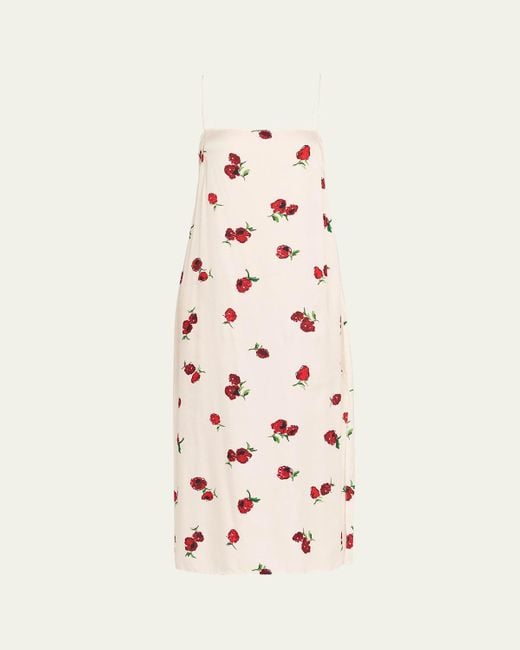 Khaite Pink Sicily Floral-Print Silk Midi Slip Dress