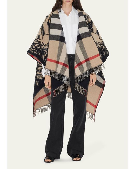 Burberry Multicolor Gallant Knight Wool Cape With Leather Trim