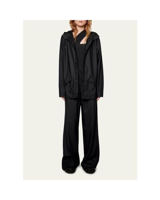 Rains Black Snap-Front Hooded Jacket