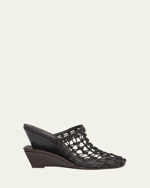 Jacquemus White Les Doubles Tresses Croc-Embossed Wedge Mules