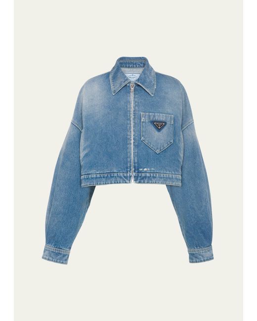 Prada Blue Cropped Zip-front Denim Jacket