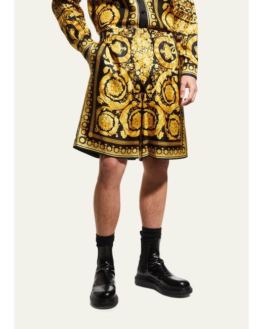 Versace Silk Barocco Shorts in Metallic for Men Lyst