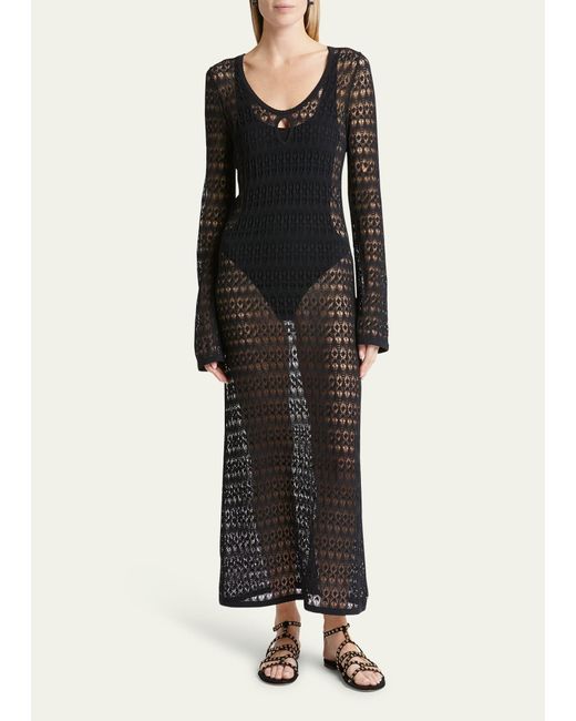 Isabel Marant Black Poros Scoop-neck Long-sleeve Crochet Knit Maxi Dress