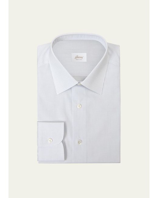 Brioni White Cotton Graph Check Dress Shirt for men