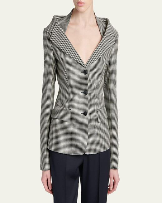 McQueen Gray Gingham Off-The-Shoulder Single-Breasted Jacket