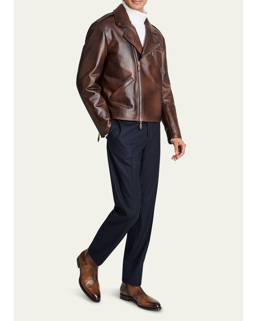 Berluti Brown Leather Moto Jacket for men