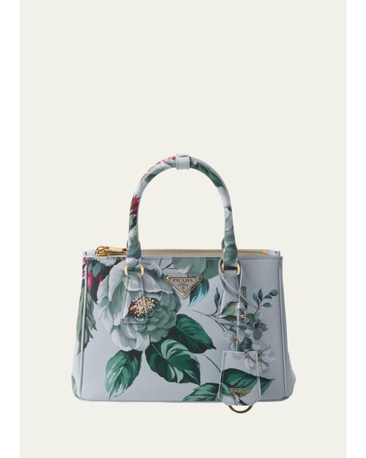 Prada Green Galleria Flower-print Leather Top-handle Bag