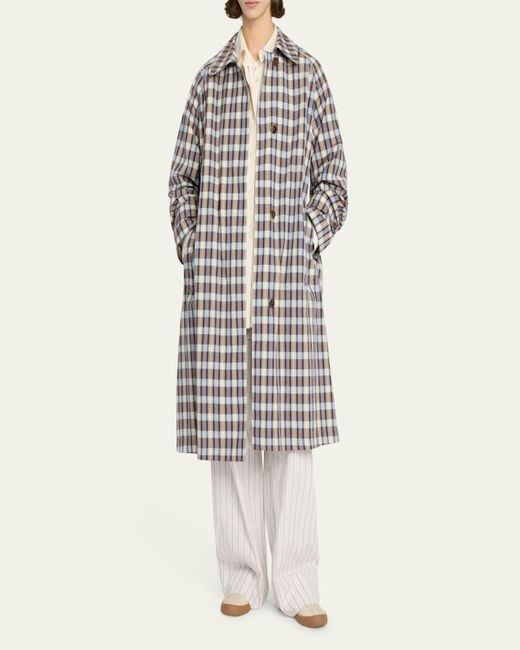 The Row White Tavishina Check Long Coat