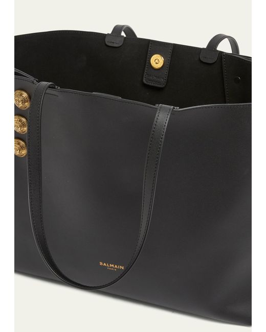 Balmain Black Embleme Shopper Tote Bag In Smooth Leather