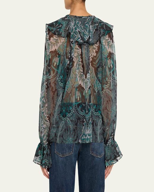 Kobi Halperin Blue Locke Ruffle Tie-Neck Blouse