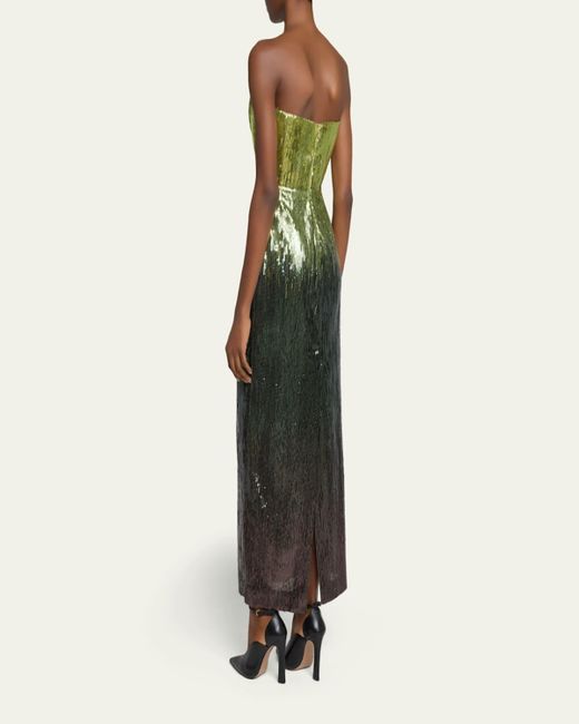 Elie Saab Green Strapless Ombre Sequin Column Gown