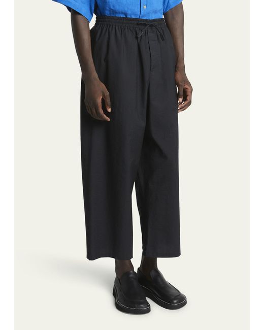 Loewe Black Cotton-blend Anagram Embroidered Cropped Trousers for men