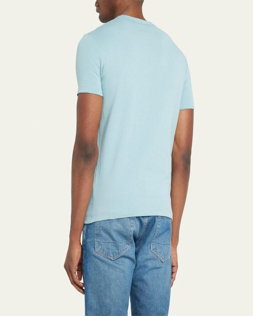 Tom Ford Blue Solid Stretch Jersey T-Shirt for men