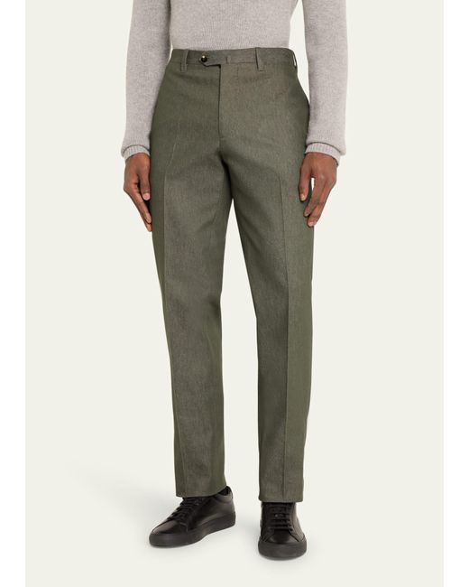 Cesare Attolini Green Wool-mohair Twill Trousers for men