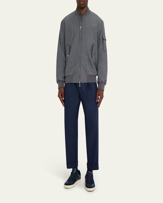 Kiton Gray Zip-Front Wool Bomber Jacket for men