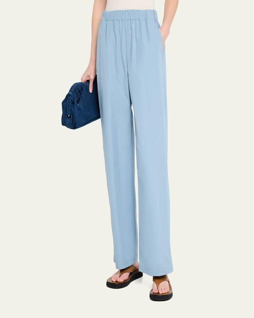 Lafayette 148 New York Blue Riverside Wide-Leg Organic Cotton Poplin Pants