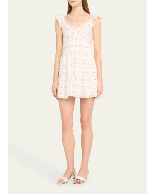 LoveShackFancy Natural Finny Embroidered Lace Flutter-sleeve Mini Dress