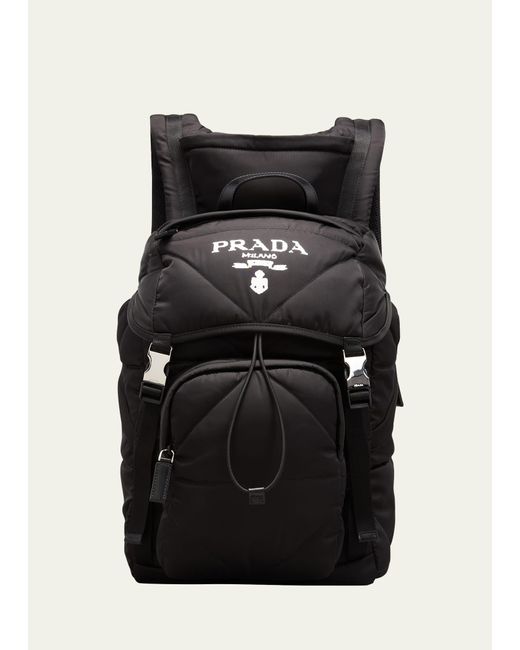 Prada Black Padded Nylon Logo Backpack W/ Hood for men
