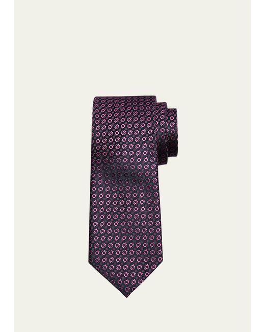 Charvet Blue Silk Geometric Jacquard Tie for men