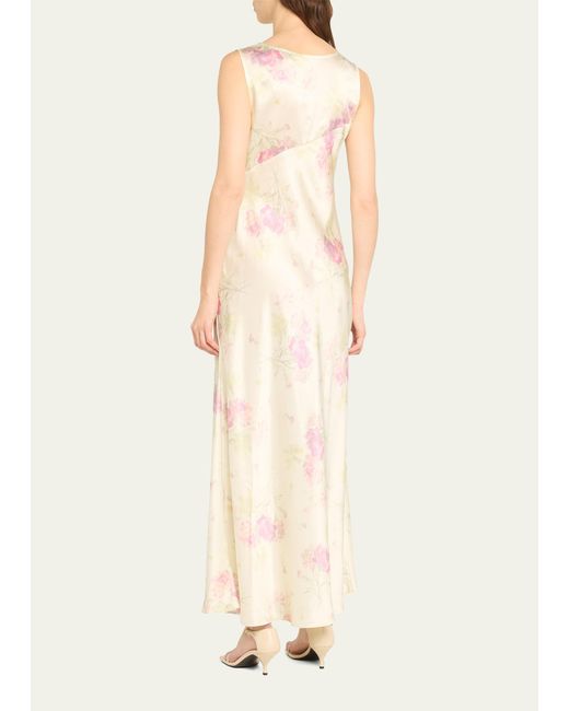 LoveShackFancy Natural Suniva Sleeveless Floral Silk V-neck Midi Dress