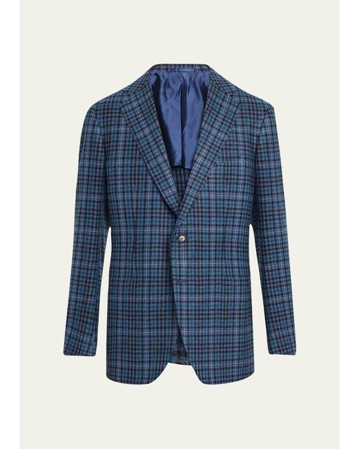Cesare Attolini Blue Cashmere-wool Plaid Sport Coat for men