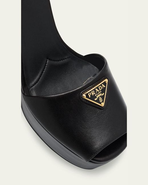 Prada Natural Nappa Triangle Peep-Toe Platform Sandals