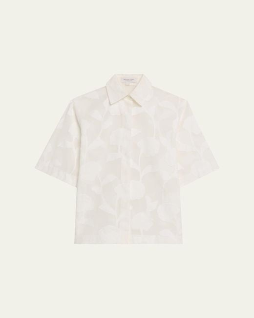 Michael Kors Women's Natural Button-Down Floral Burnout Cotton Shirt