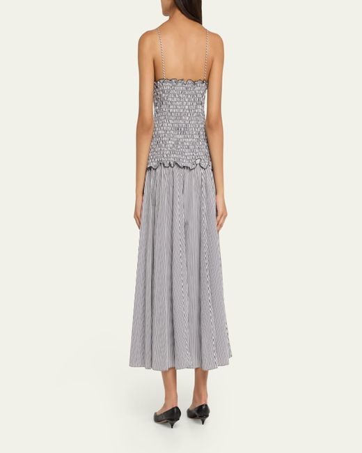 Brandon Maxwell Gray Josie Smocked Drop-Waist Maxi Dress