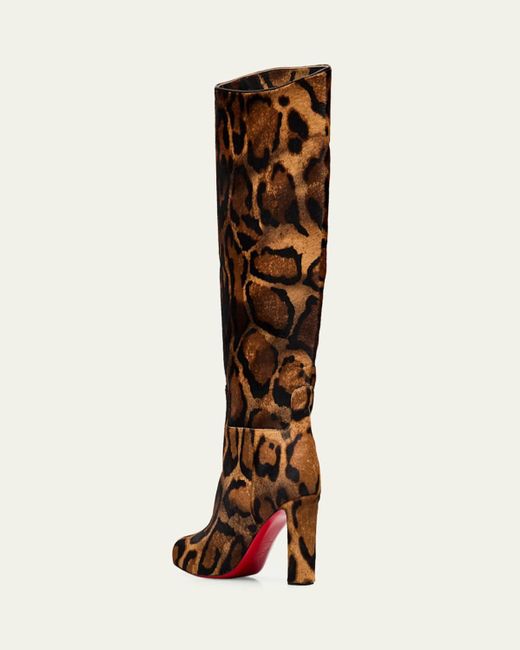 Christian Louboutin Brown 85Mm Loo Botta Leopard Calf Hair Sole Knee-High Boots