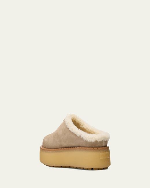 Prada Natural Suede Shearling Cozy Platform Mules