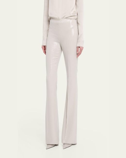 Michael Kors White Sequined Side Zip Flared Trousers