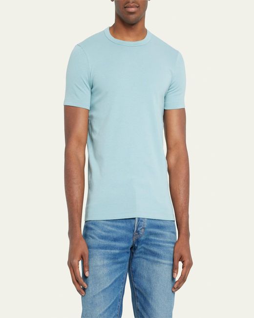 Tom Ford Blue Solid Stretch Jersey T-Shirt for men
