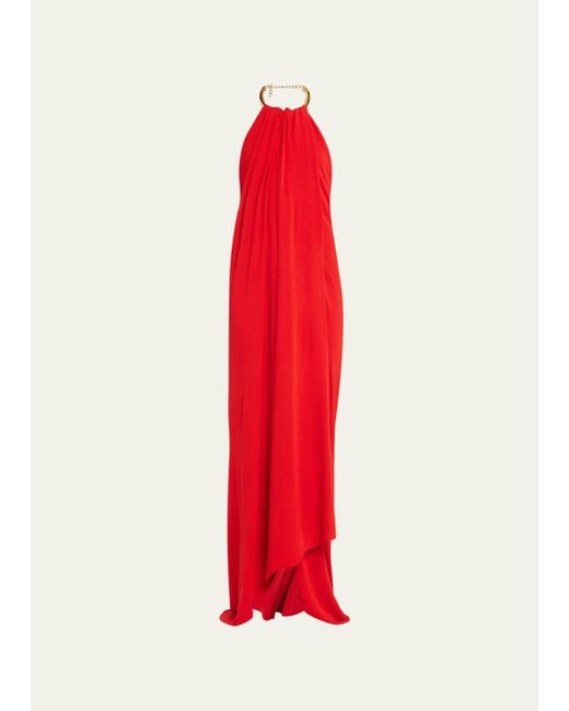 Michael Kors Red Draped Halter Neck Jersey Gown